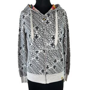 Harajuku Lovers Gray Spellout Graphic Zip Loose Hoodie Sweater S Small USA GENZ